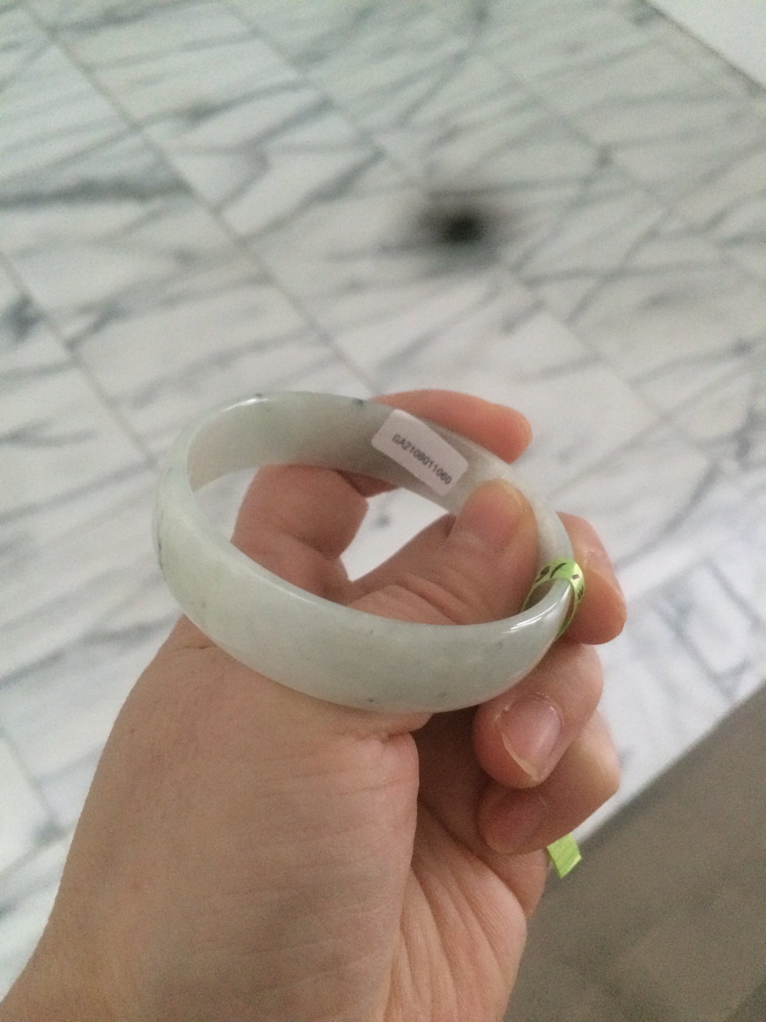 Load image into Gallery viewer, 52.7mm certified Type A 100% Natural white light green/white/black thin Jadeite Jade bangle AJ19-1060