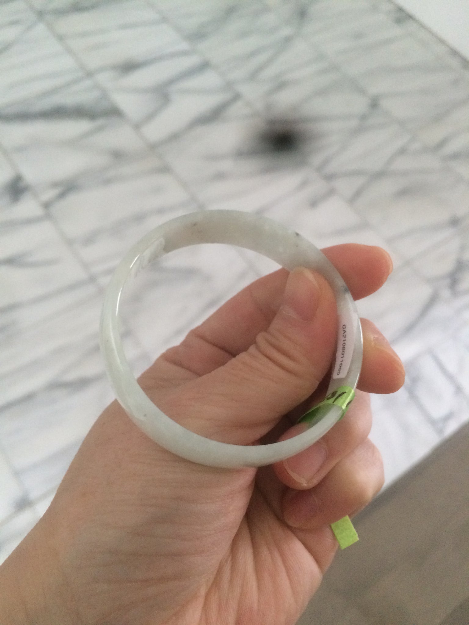 Load image into Gallery viewer, 52.7mm certified Type A 100% Natural white light green/white/black thin Jadeite Jade bangle AJ19-1060
