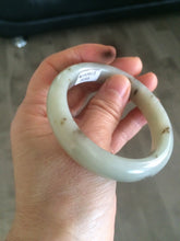 Load image into Gallery viewer, Sale! Certified 53.3mm 100% Natural light green with brown floating dandelions nephrite nephrite Jade bangle R30-0055
