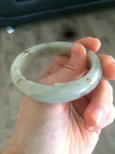 Load image into Gallery viewer, Sale! Certified 53.3mm 100% Natural light green with brown floating dandelions nephrite nephrite Jade bangle R30-0055
