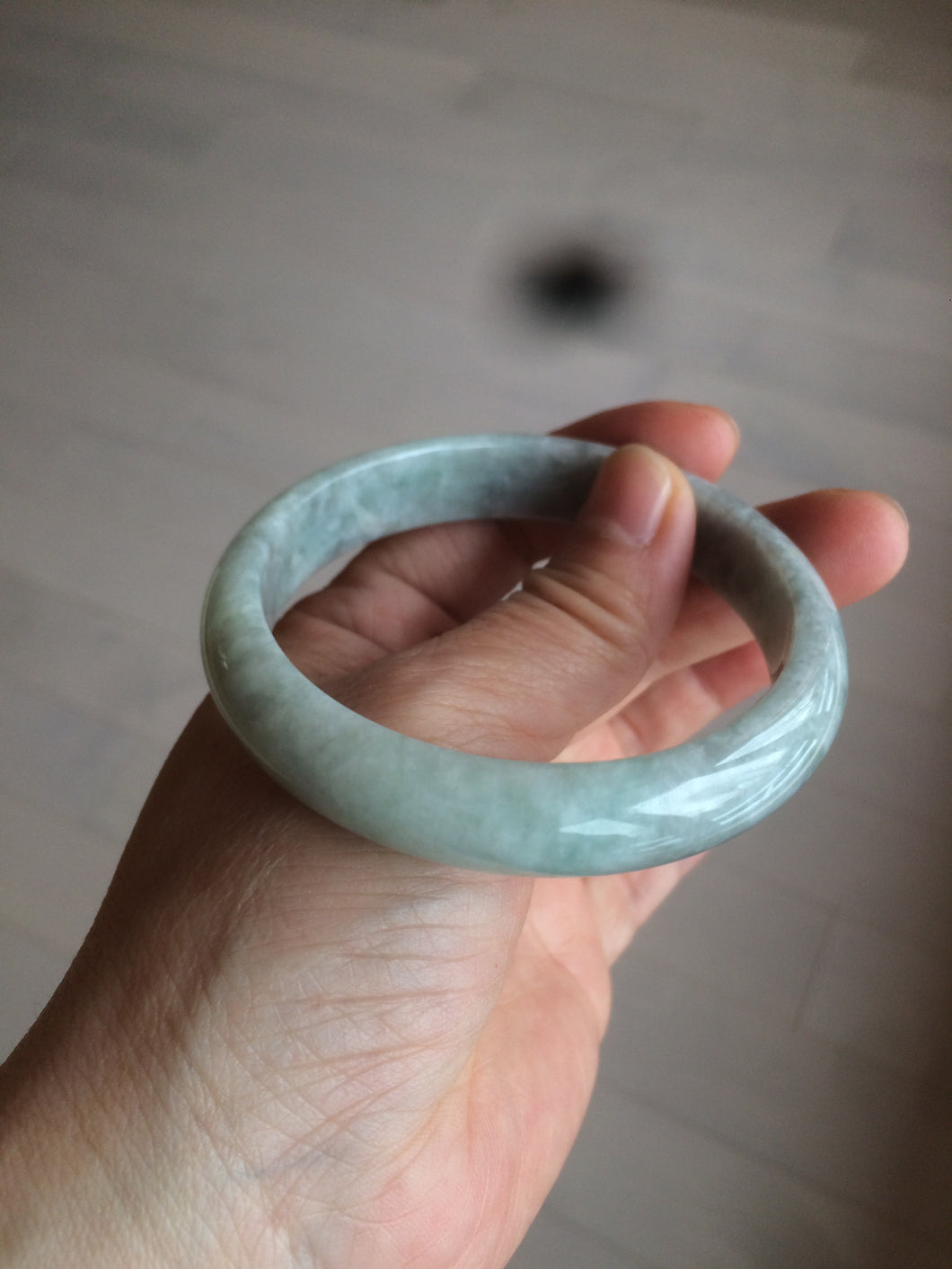58mm Certified Type A 100% Natural light green/gray Jadeite Jade bangle W76-4542
