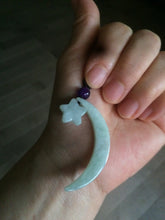 Load image into Gallery viewer, Type A 100% Natural light green jadeite Jade moon and star Pendant necklace AJ51
