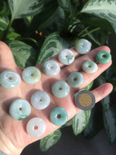 Load image into Gallery viewer, 17.8-21mm Type A 100% Natural green/white Jadeite Jade Safety Guardian Button donut Pendant group AD33
