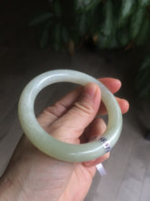 Load image into Gallery viewer, Certified 55.5mm 100% Natural light fresh green/white with flying snow round cut nephrite Jade bangle HT23-0194
