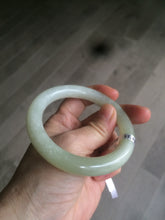 Load image into Gallery viewer, Certified 55.5mm 100% Natural light fresh green/white with flying snow round cut nephrite Jade bangle HT23-0194
