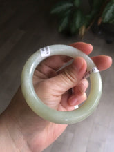 Load image into Gallery viewer, Certified 55.5mm 100% Natural light fresh green/white with flying snow round cut nephrite Jade bangle HT23-0194
