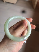Load image into Gallery viewer, Certified 55.5mm 100% Natural light fresh green/white with flying snow round cut nephrite Jade bangle HT23-0194
