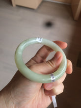 Load image into Gallery viewer, Certified 55.5mm 100% Natural light fresh green/white with flying snow round cut nephrite Jade bangle HT23-0194
