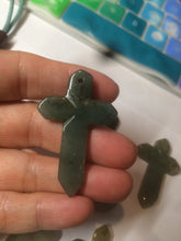 Load image into Gallery viewer, 100% Natural type A yellow/white/gray/dark green jadeite Jade Hand-held cross or cross pendant necklace AF47
