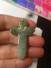Load image into Gallery viewer, 100% Natural type A yellow/white/gray/dark green jadeite Jade Hand-held cross or cross pendant necklace AF47
