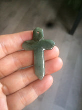 Load image into Gallery viewer, 100% Natural type A yellow/white/gray/dark green jadeite Jade Hand-held cross or cross pendant necklace AF47
