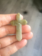 Load image into Gallery viewer, 100% Natural type A yellow/white/gray/dark green jadeite Jade Hand-held cross or cross pendant necklace AF47
