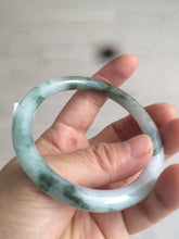 Load image into Gallery viewer, 56.7mm Certified type A 100% Natural light green purple with floating flowers slim round cut jadeite jade bangle AC51-7554
