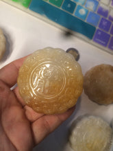 Load image into Gallery viewer, 52.7-53mm 100% natural beige/yellow/orange Quartzite (jinsi jade, 金丝玉) Golden Silk Jade mooncake desk decor/worry stone/paperweight CB26
