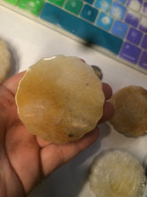 Load image into Gallery viewer, 52.7-53mm 100% natural beige/yellow/orange Quartzite (jinsi jade, 金丝玉) Golden Silk Jade mooncake desk decor/worry stone/paperweight CB26
