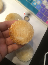 Load image into Gallery viewer, 52.7-53mm 100% natural beige/yellow/orange Quartzite (jinsi jade, 金丝玉) Golden Silk Jade mooncake desk decor/worry stone/paperweight CB26
