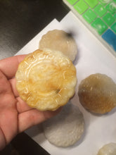 Load image into Gallery viewer, 52.7-53mm 100% natural beige/yellow/orange Quartzite (jinsi jade, 金丝玉) Golden Silk Jade mooncake desk decor/worry stone/paperweight CB26
