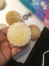 Load image into Gallery viewer, 52.7-53mm 100% natural beige/yellow/orange Quartzite (jinsi jade, 金丝玉) Golden Silk Jade mooncake desk decor/worry stone/paperweight CB26
