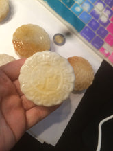 Load image into Gallery viewer, 52.7-53mm 100% natural beige/yellow/orange Quartzite (jinsi jade, 金丝玉) Golden Silk Jade mooncake desk decor/worry stone/paperweight CB26
