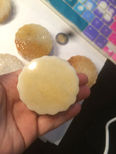 Load image into Gallery viewer, 52.7-53mm 100% natural beige/yellow/orange Quartzite (jinsi jade, 金丝玉) Golden Silk Jade mooncake desk decor/worry stone/paperweight CB26
