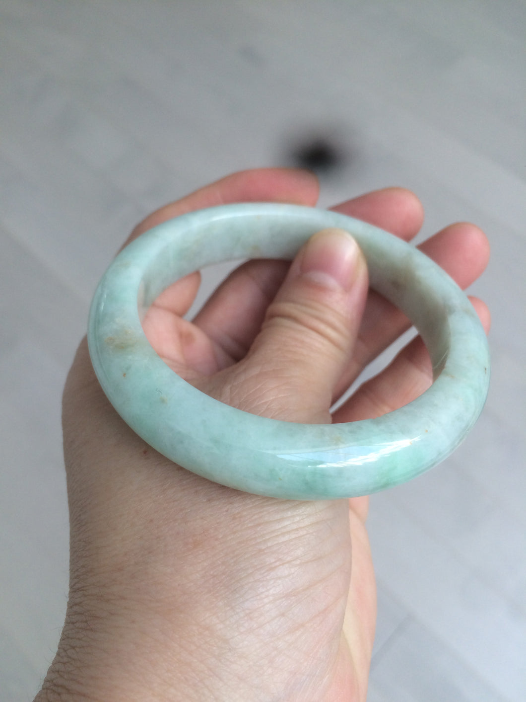 56.7mm Certified Type A 100% Natural light green/brown Jadeite Jade bangle AC64-0160