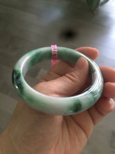 Load image into Gallery viewer, 57mm certified Type A 100% Natural watery sunny green/white Jadeite Jade bangle Q37-0107
