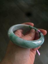 Load image into Gallery viewer, 57mm certified Type A 100% Natural watery sunny green/white Jadeite Jade bangle Q37-0107
