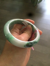 Load image into Gallery viewer, 57mm certified Type A 100% Natural watery sunny green/white Jadeite Jade bangle Q37-0107
