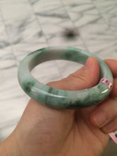 Load image into Gallery viewer, 57mm certified Type A 100% Natural watery sunny green/white Jadeite Jade bangle Q37-0107
