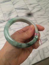 Load image into Gallery viewer, 57mm certified Type A 100% Natural watery sunny green/white Jadeite Jade bangle Q37-0107
