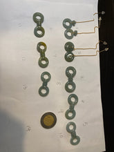 Load image into Gallery viewer, 100% Natural icy watery blue/grenn/yellow safe and sound mom and daughter buckle dangling Guatemala jadeite Jade earring C6

