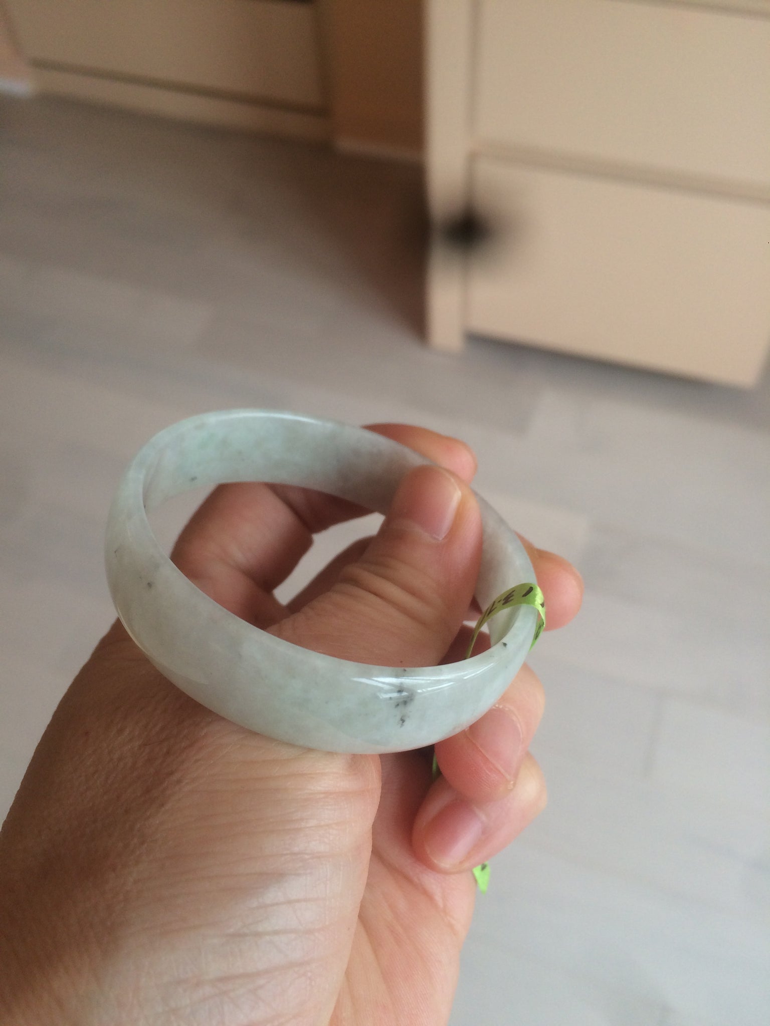 Load image into Gallery viewer, 52.7mm certified Type A 100% Natural white light green/white/black thin Jadeite Jade bangle AJ19-1060