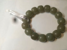 Load image into Gallery viewer, 100% Natural 13.8x13mm green/yellow/brown vintage style nephrite Jade bead man bracelet HF9
