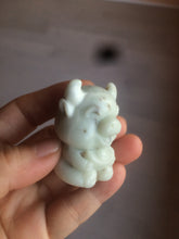 Load image into Gallery viewer, 100% Natural white beige with black/brown flying dandelions Osmanthus fragrant nephrite Jade fortune piggy desk decor/worry stone HF35-3
