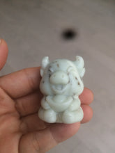 Load image into Gallery viewer, 100% Natural white beige with black/brown flying dandelions Osmanthus fragrant nephrite Jade fortune piggy desk decor/worry stone HF35-3
