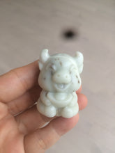 Load image into Gallery viewer, 100% Natural white beige with black/brown flying dandelions Osmanthus fragrant nephrite Jade fortune piggy desk decor/worry stone HF35-3
