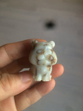 Load image into Gallery viewer, 100% Natural white beige with black/brown flying dandelions Osmanthus fragrant nephrite Jade bull doggy desk decor/worry stone HF35-4
