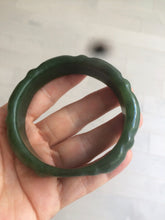 Load image into Gallery viewer, 58mm 100% Natural dark green/gray/black Carving Bamboo nephrite Jade bangle HT54
