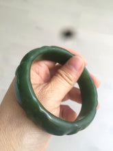 Load image into Gallery viewer, 58mm 100% Natural dark green/gray/black Carving Bamboo nephrite Jade bangle HT54
