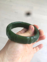 Load image into Gallery viewer, 58mm 100% Natural dark green/gray/black Carving Bamboo nephrite Jade bangle HT54
