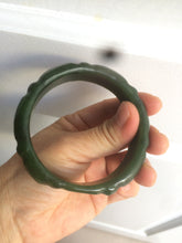 Load image into Gallery viewer, 58mm 100% Natural dark green/gray/black Carving Bamboo nephrite Jade bangle HT54

