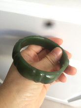 Load image into Gallery viewer, 58mm 100% Natural dark green/gray/black Carving Bamboo nephrite Jade bangle HT54
