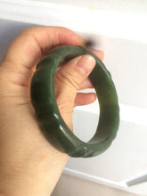 Load image into Gallery viewer, 58mm 100% Natural dark green/gray/black Carving Bamboo nephrite Jade bangle HT54
