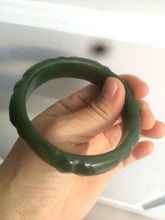 Load image into Gallery viewer, 58mm 100% Natural dark green/gray/black Carving Bamboo nephrite Jade bangle HT54
