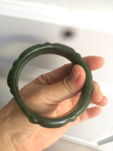 Load image into Gallery viewer, 58mm 100% Natural dark green/gray/black Carving Bamboo nephrite Jade bangle HT54
