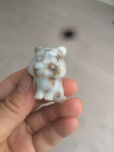 Load image into Gallery viewer, 100% Natural white beige with black/brown flying dandelions Osmanthus fragrant nephrite Jade bull doggy desk decor/worry stone HF35-4
