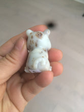 Load image into Gallery viewer, 100% Natural white beige with black/brown flying dandelions Osmanthus fragrant nephrite Jade bull doggy desk decor/worry stone HF35-4
