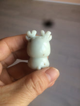 Load image into Gallery viewer, 100% Natural white beige with black/brown flying dandelions Osmanthus fragrant nephrite Jade dear desk decor/worry stone HF35-5
