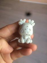 Load image into Gallery viewer, 100% Natural white beige with black/brown flying dandelions Osmanthus fragrant nephrite Jade dear desk decor/worry stone HF35-5
