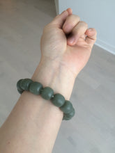 Load image into Gallery viewer, 100% Natural 13.8x13mm green/yellow/brown/blue vintage style nephrite Jade bead man bracelet HF22
